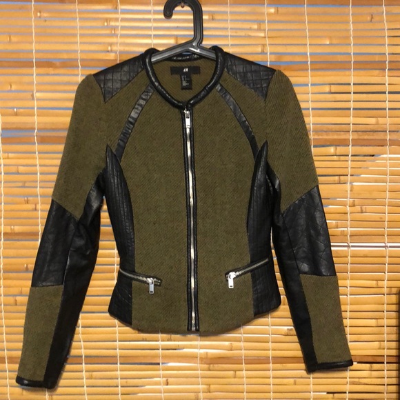 Tight dark green women’s motorcycle jacket - Picture 1 of 6